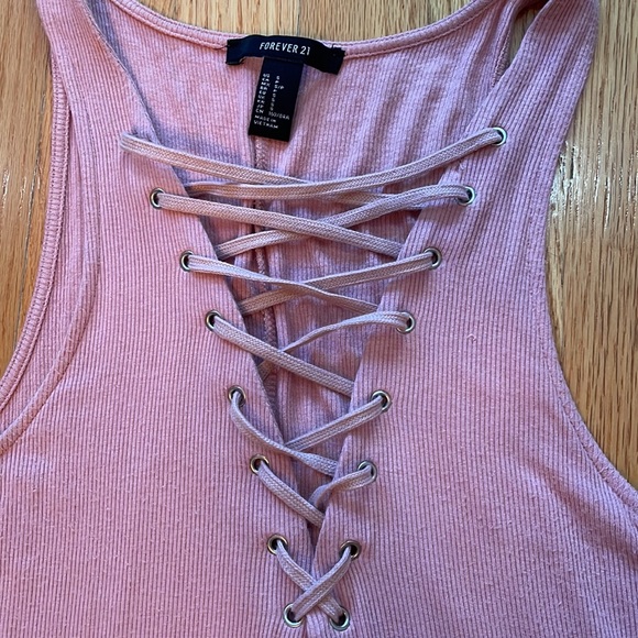 Forever21 Pink Criss Cross Sexy Front Detail Sleeveless Tank Midi Bodycon Dress - Picture 2 of 6